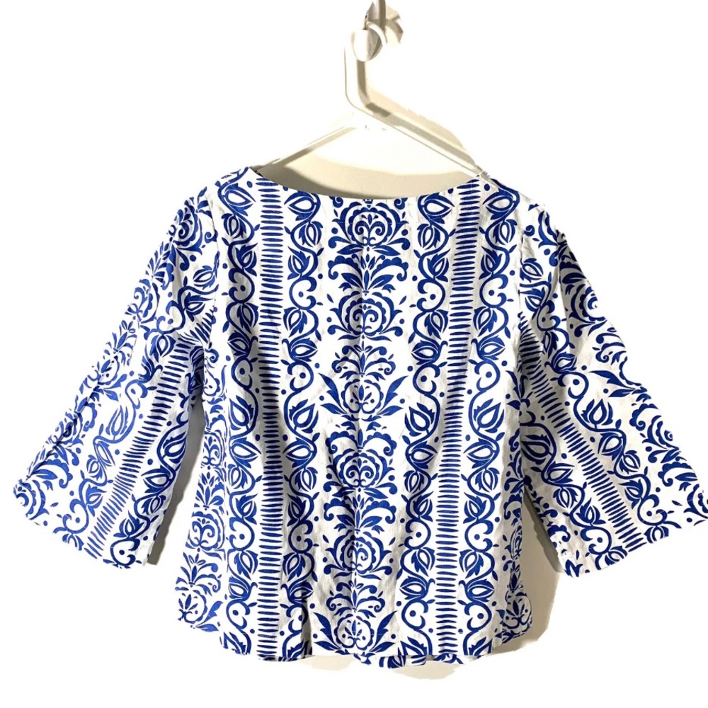 Blue and White Patterned Women's Top